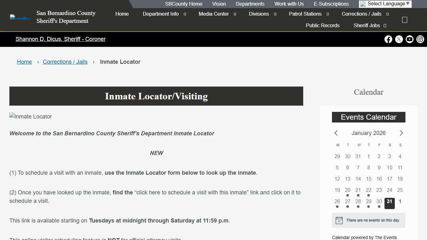 Inmate Locator – San Bernardino County Sheriff's Department