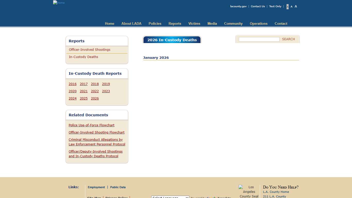 2026 In-Custody Deaths Los Angeles County District Attorney's Office
